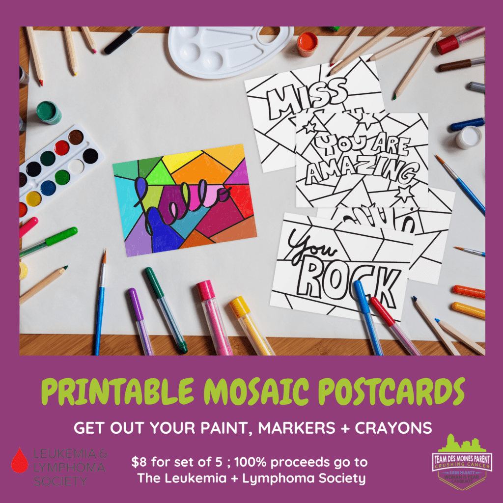 Printable Mosaic Cards, kids postcards, social distancing